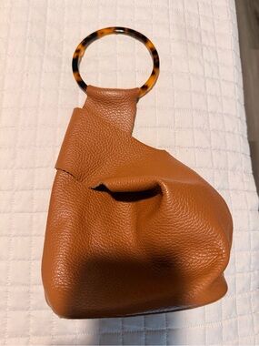 Brown Leather Ring-Handle Wristlet CULBIA Mini Leather Bag